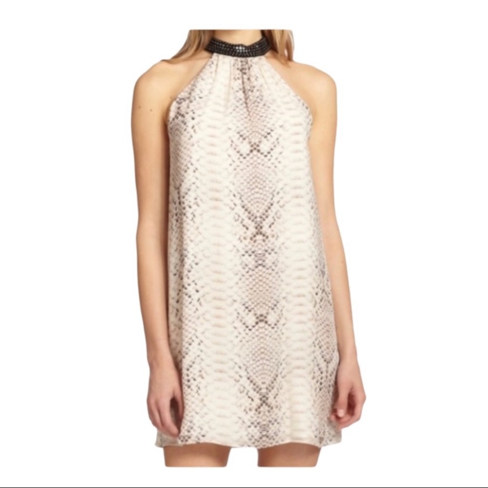 Haute Hippie snakeskin dress. Stud neckline
